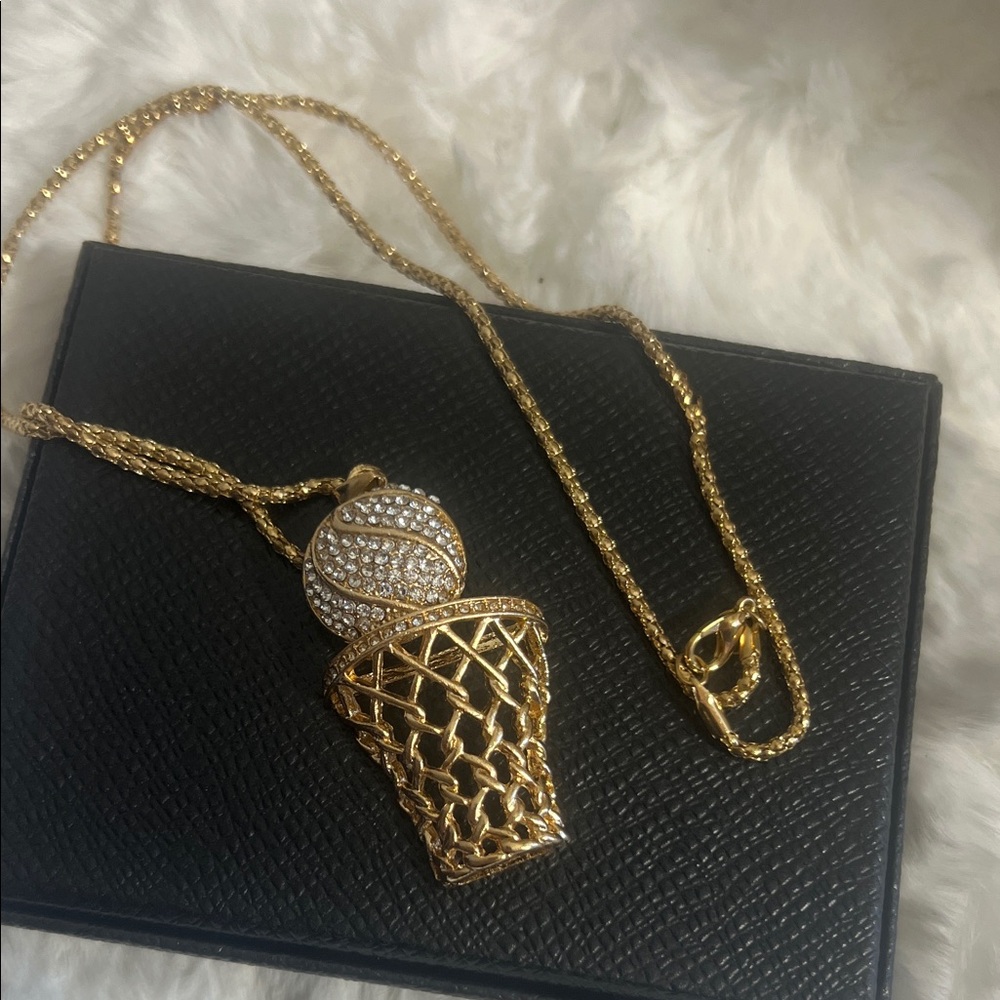 Gold Basketball Hoop Pendant Necklace - Women Jewelry